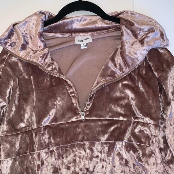 Frank & Oak pink crushed velvet top quarter zip size M soft shiny sweater shirt - Picture 7 of 8